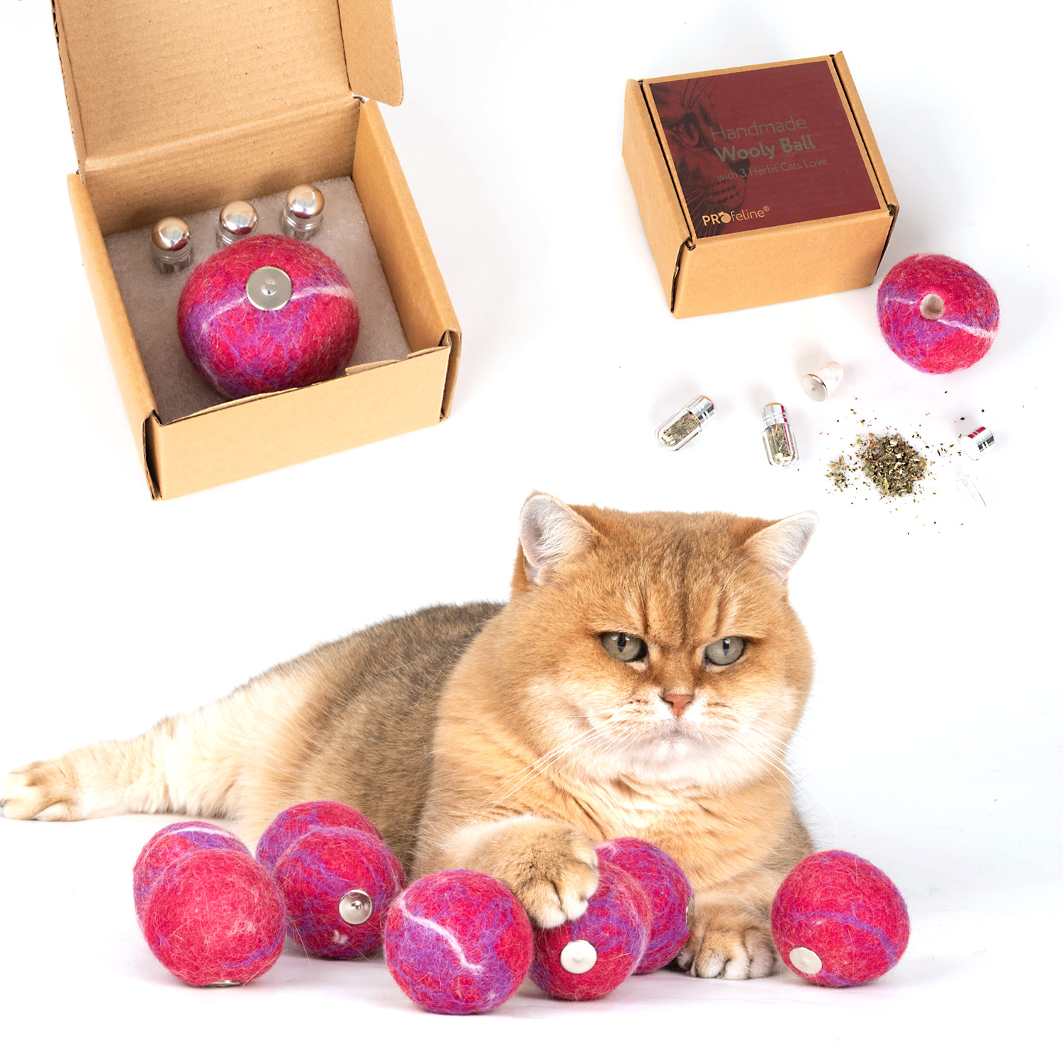 Katzen Filzball mit Duftkammer in rot