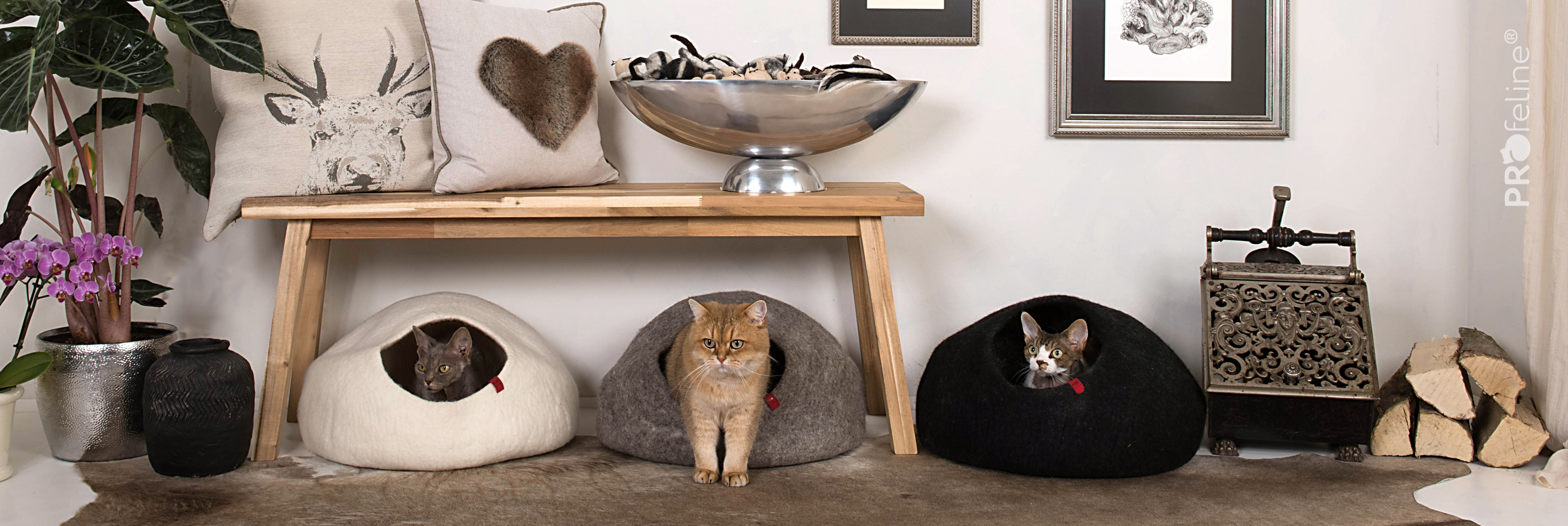 Katzen Filzhöhlen natur, grau, schwarz