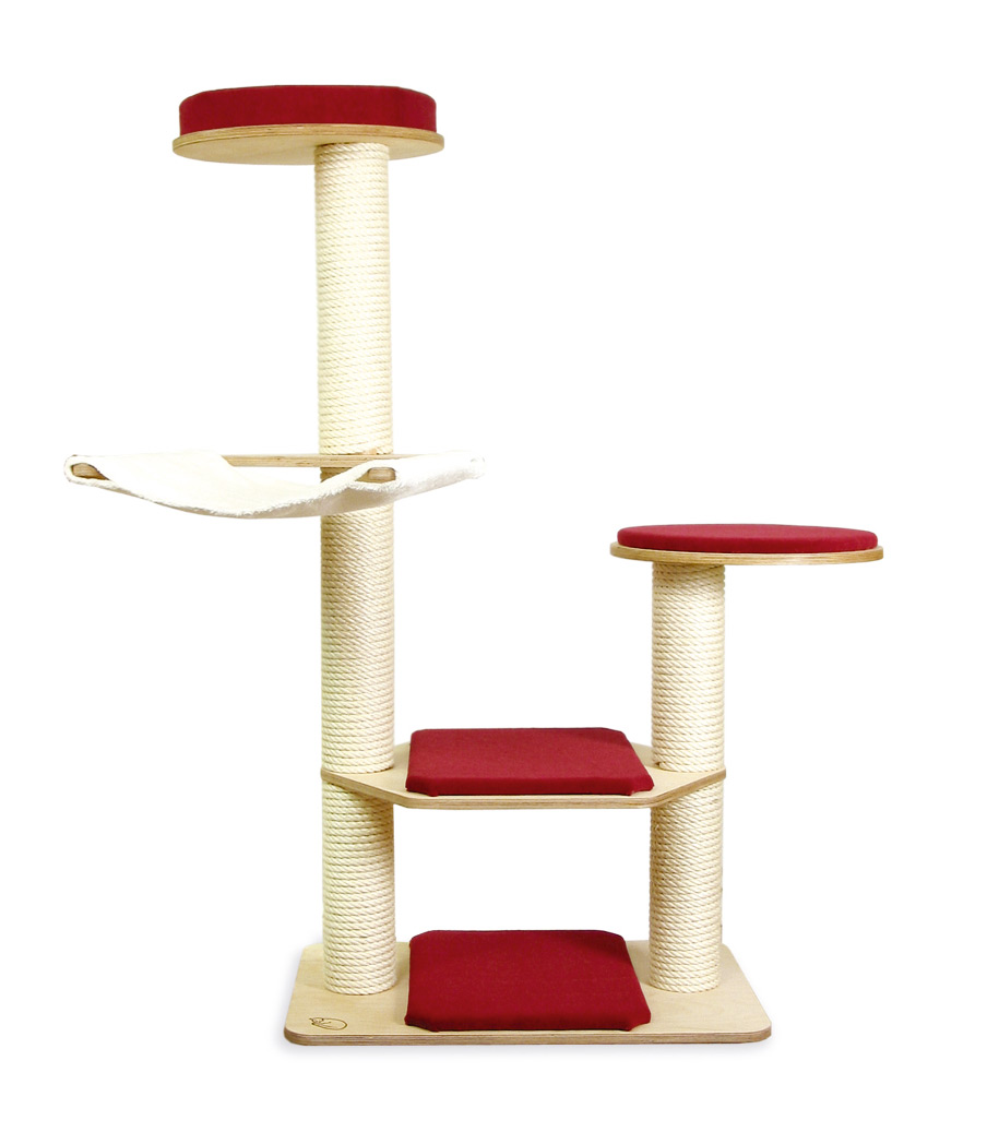 Cat Tree Model Katja Katzebaum Birke, Teppich Rubinrot / Birch Carpet Cover Ruby Red