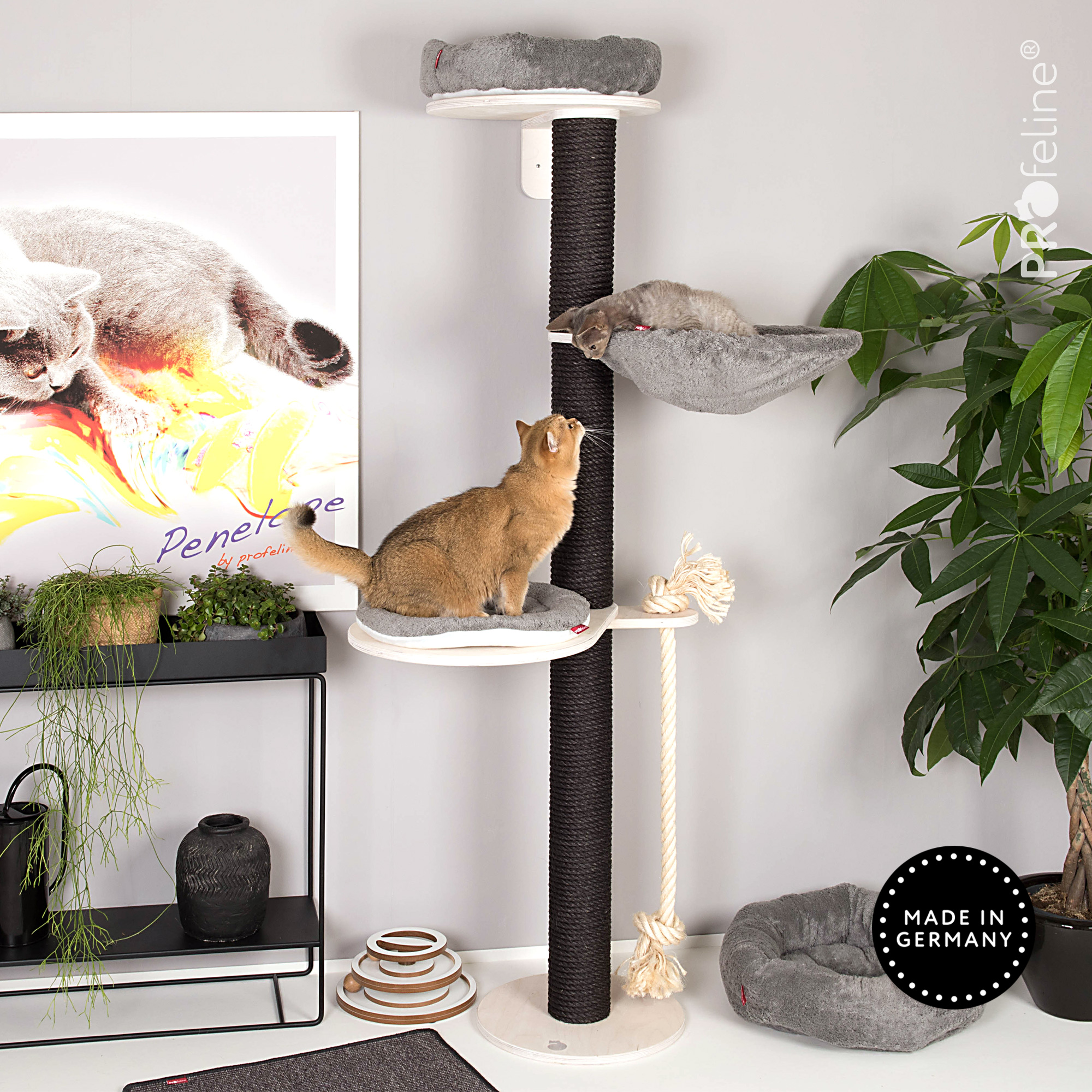 cat-tree-washable-cushions-gray-black-white Wall Supported Cat Tree Model Helene