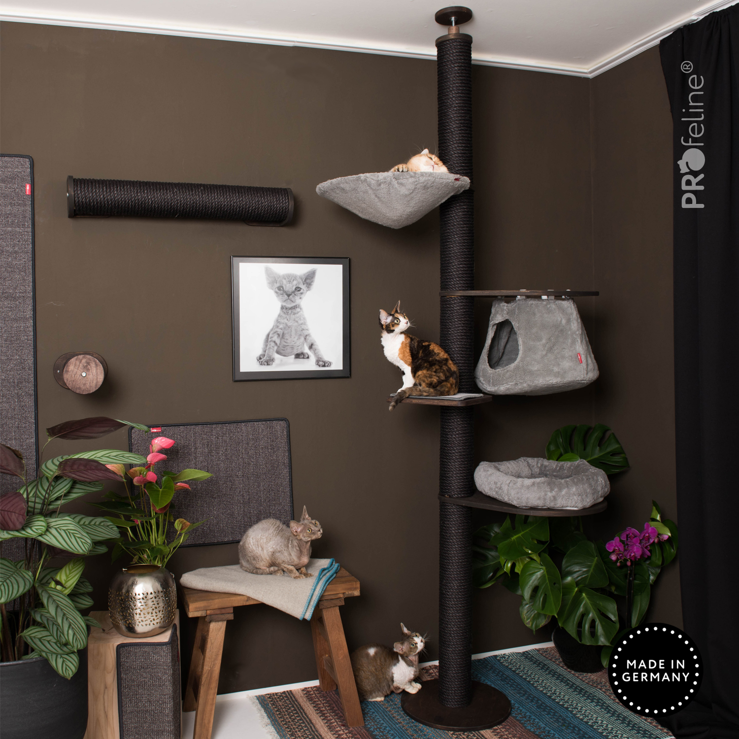 Ceiling Cat Tree Model Gerda Deckenspanner Kratzbaum schwarz, grau waschbar
