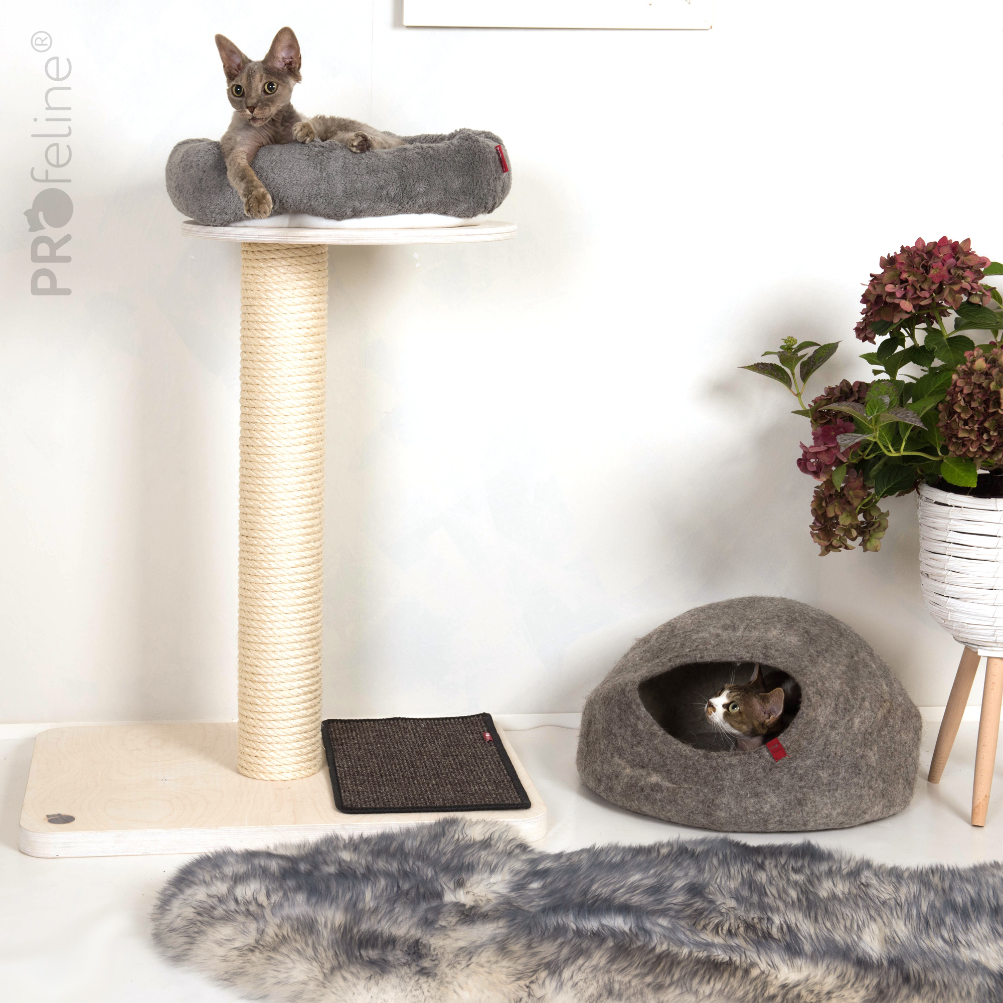 Felted Cat Cave Gray Katzenzimmer Kratzbaum grau