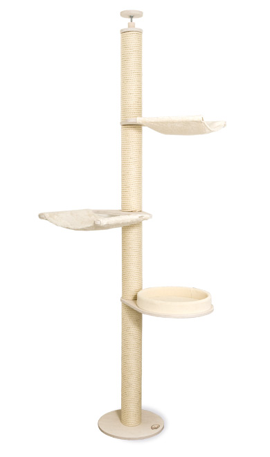 Ceiling Cat Tree Model Lena Deckenhoher Kratzbaum Weiss, Teppich Natur / White Carpet Cover Natural