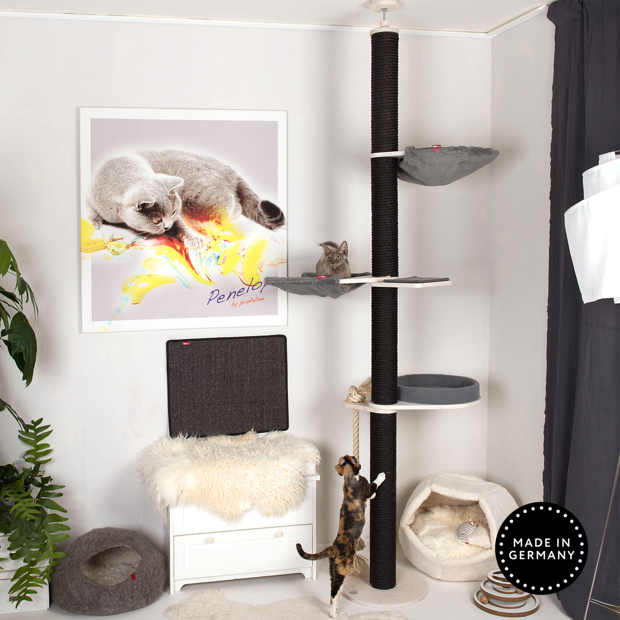 Ceiling Cat Tree Model Linda Deckenhoher Kratzbaum grau