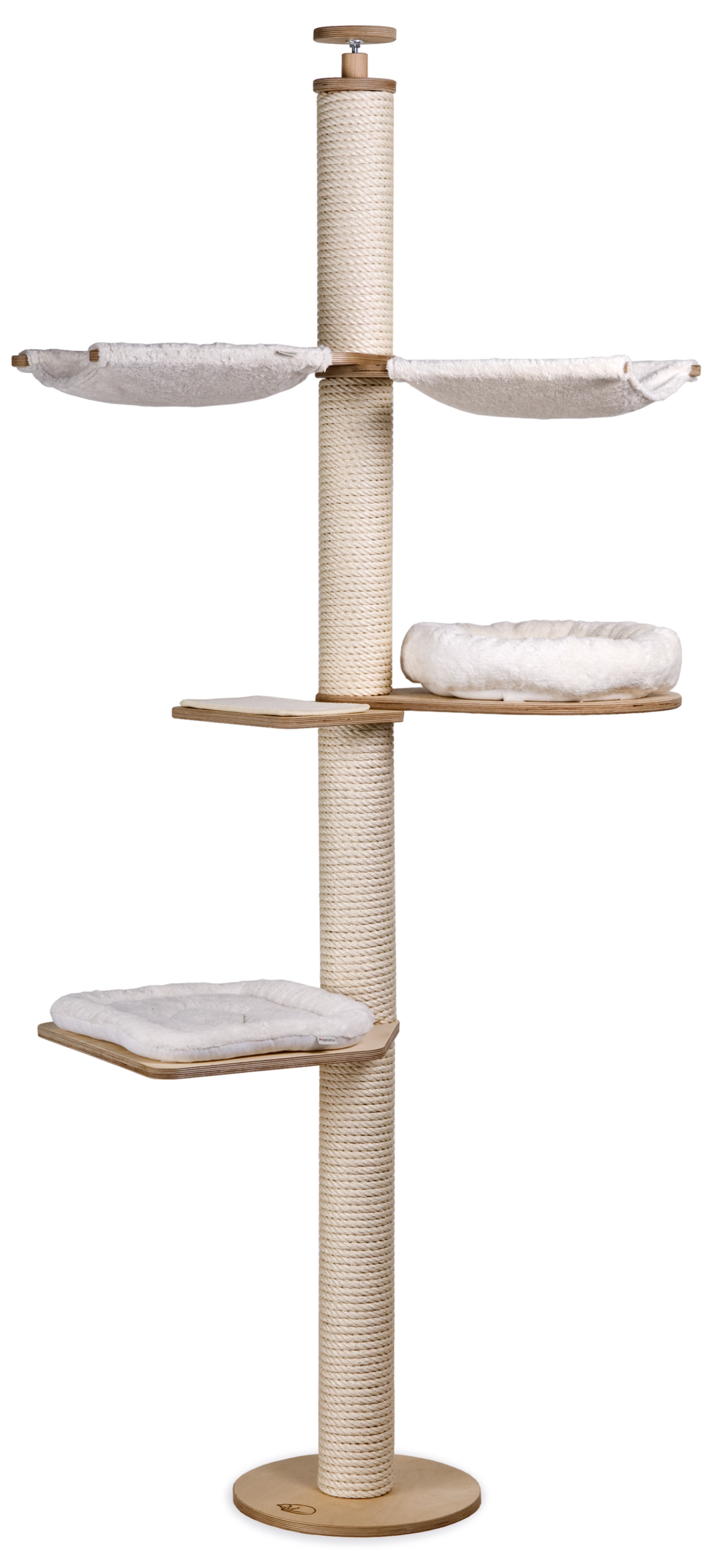 Deckenhoher Kratzbaum Hängematten waschbar Birke, Klettkissen Natur / Birch, Velcro Cushion Natural