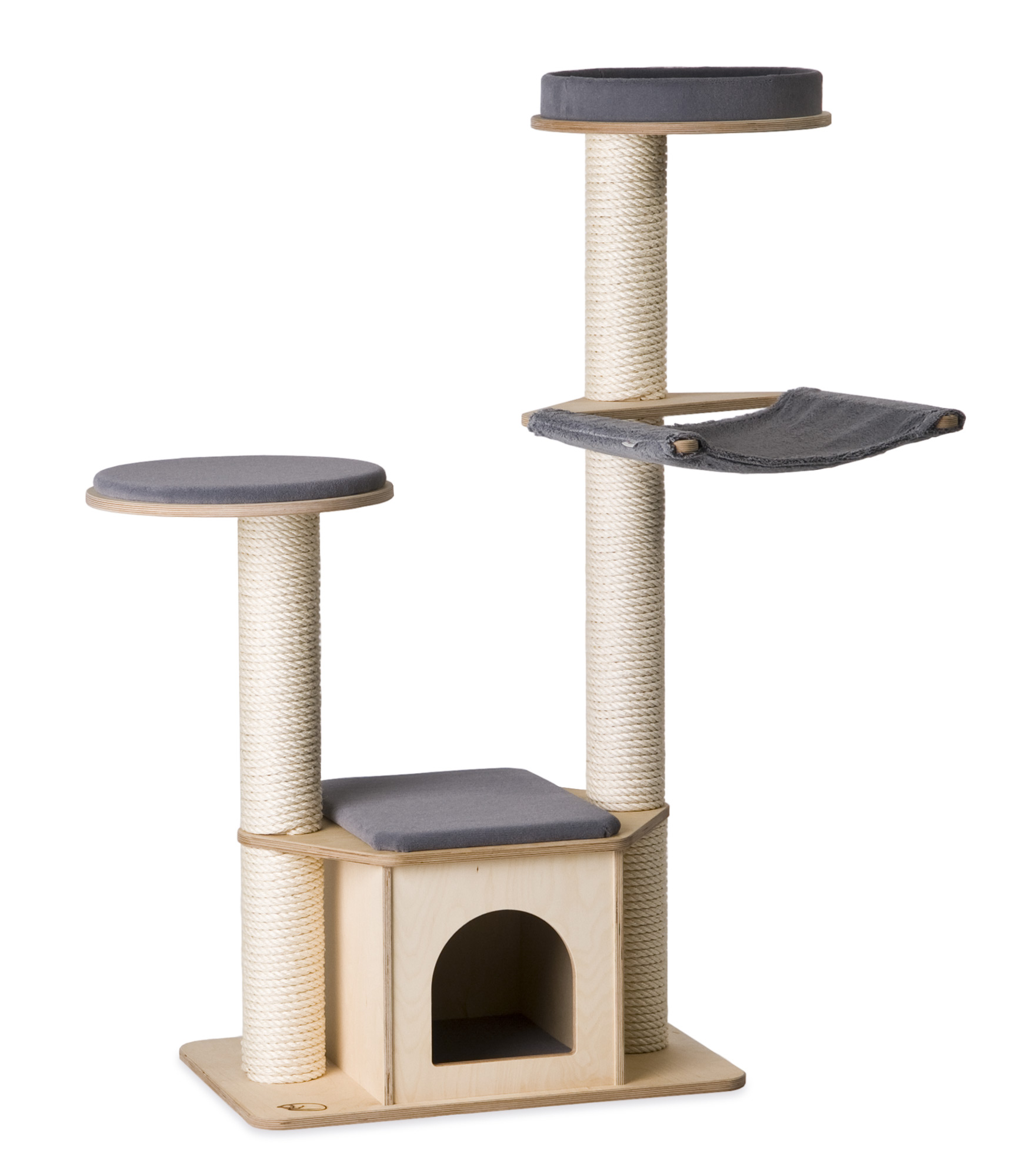 Cat Tree Model Anna stabilder Kratzbaum Birke, Teppich Classicsilber / Birch, Carpet Cover Classic Silver