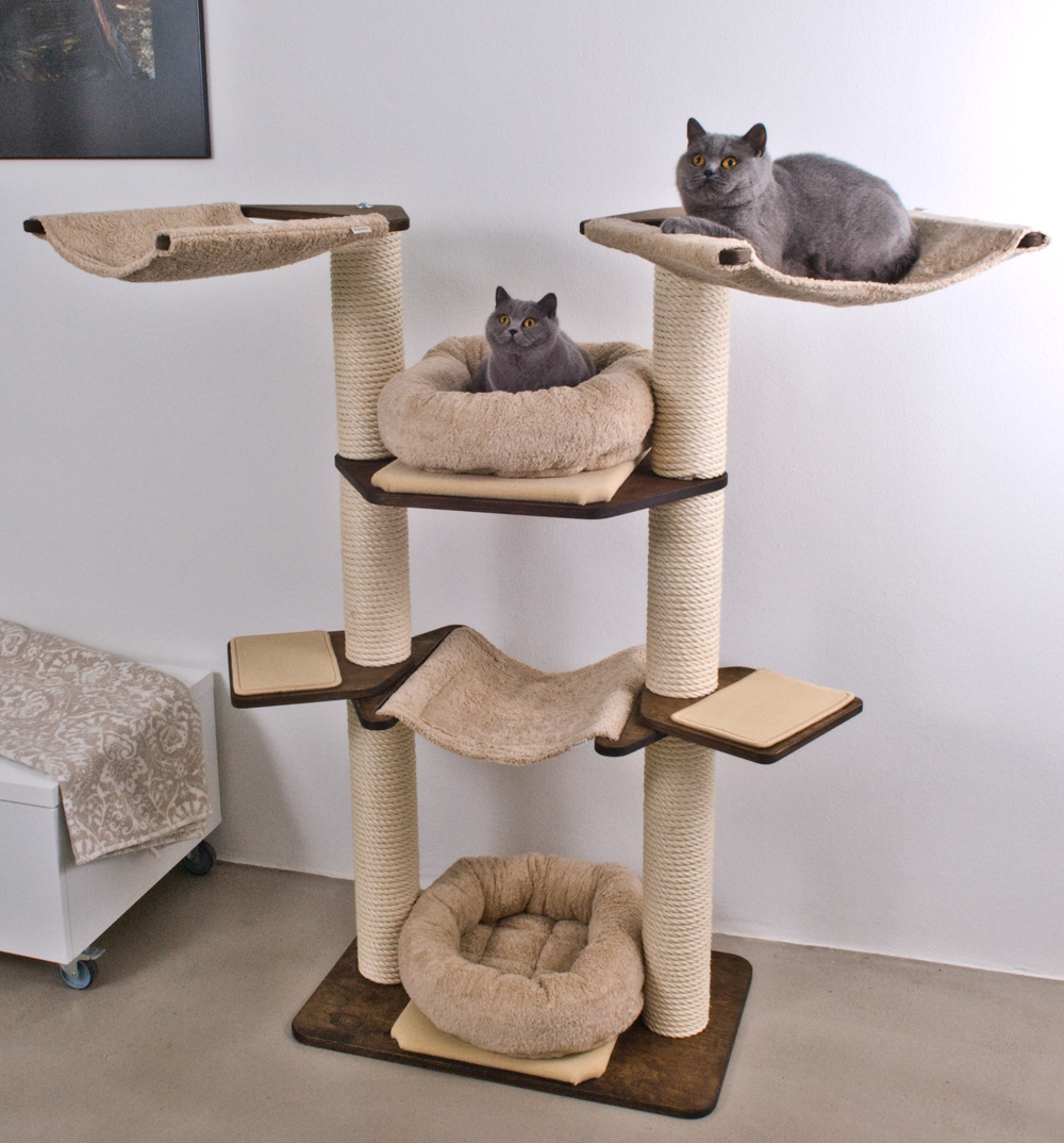 Cat Tree Model Otto Kratzbaum Eiche, Sand mit Katzenbett Feline
