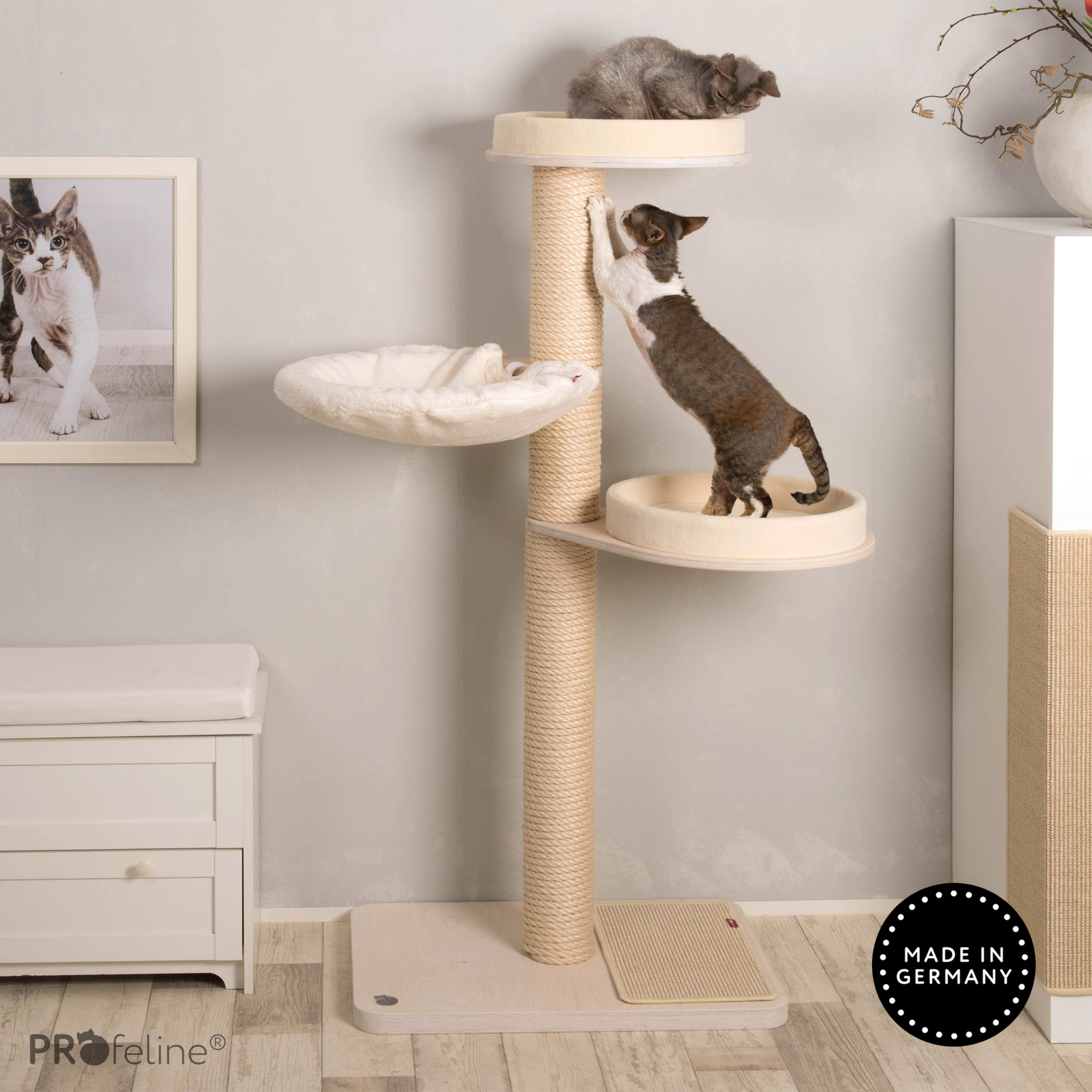 Cat tree Model Lara Wood finish White, Carpet Cover