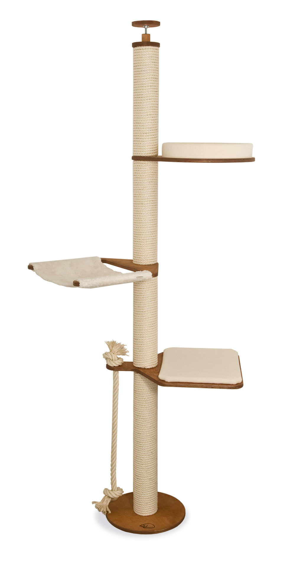 Ceiling Cat Tree Model Pauline Deckenspanner Kratzbaum stabil Kirsche, Teppich Natur / Cherry, Carpet Cover Natural