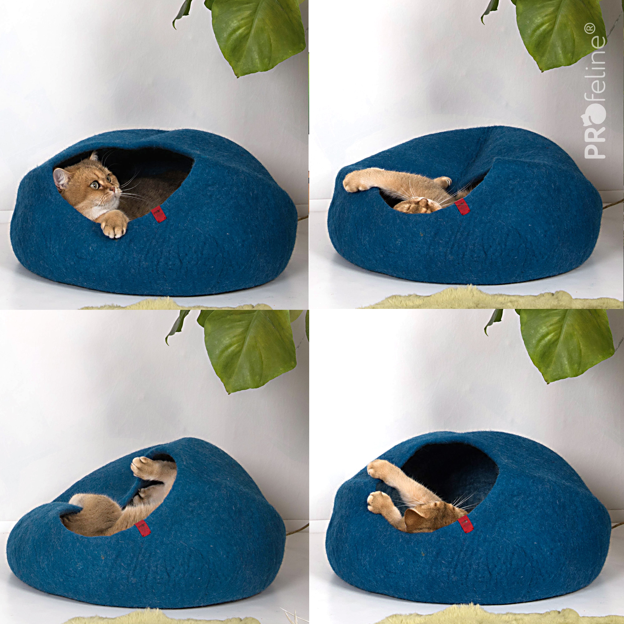 Katzen Filzhöhle blau schurwolle