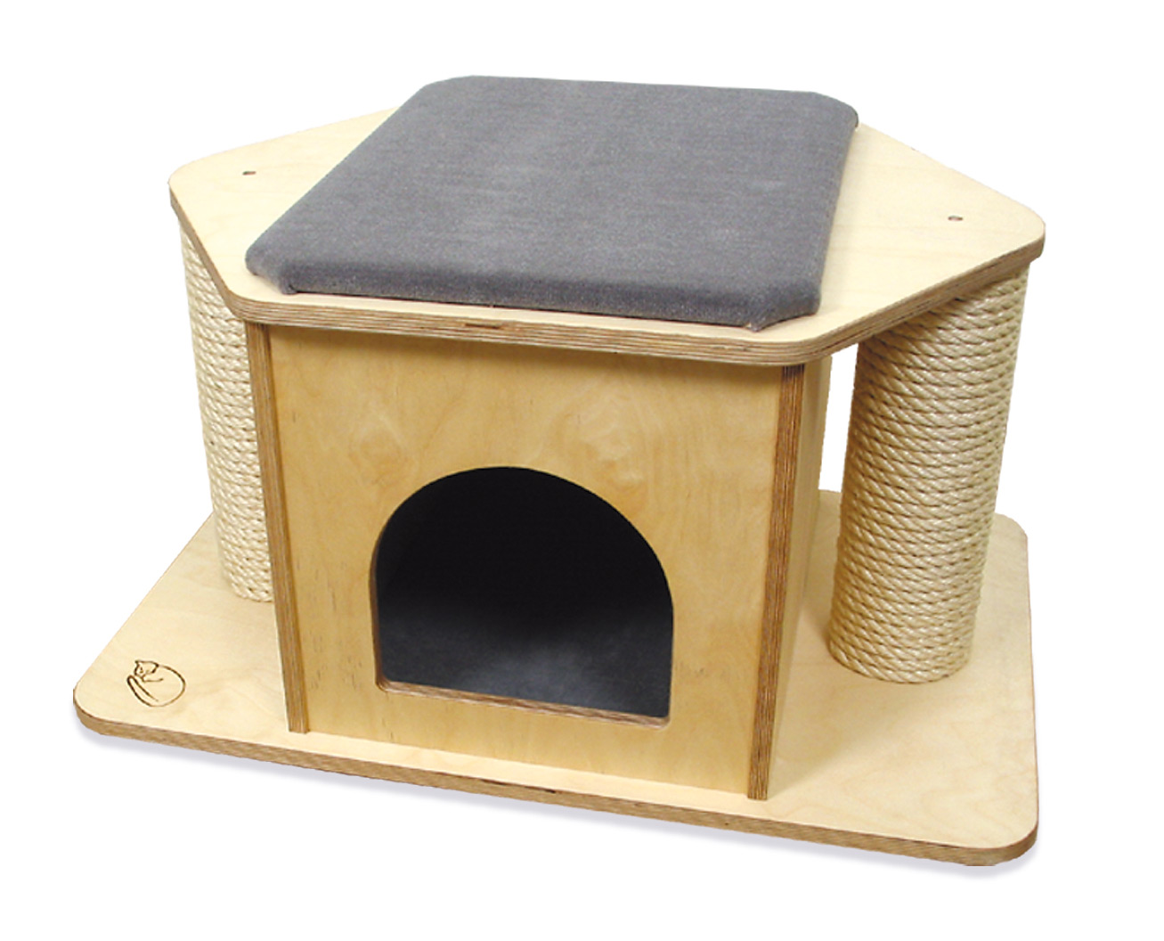 Katzenhaus KH2 Holzfarbe Birke, Bezug Teppich Classicsilber