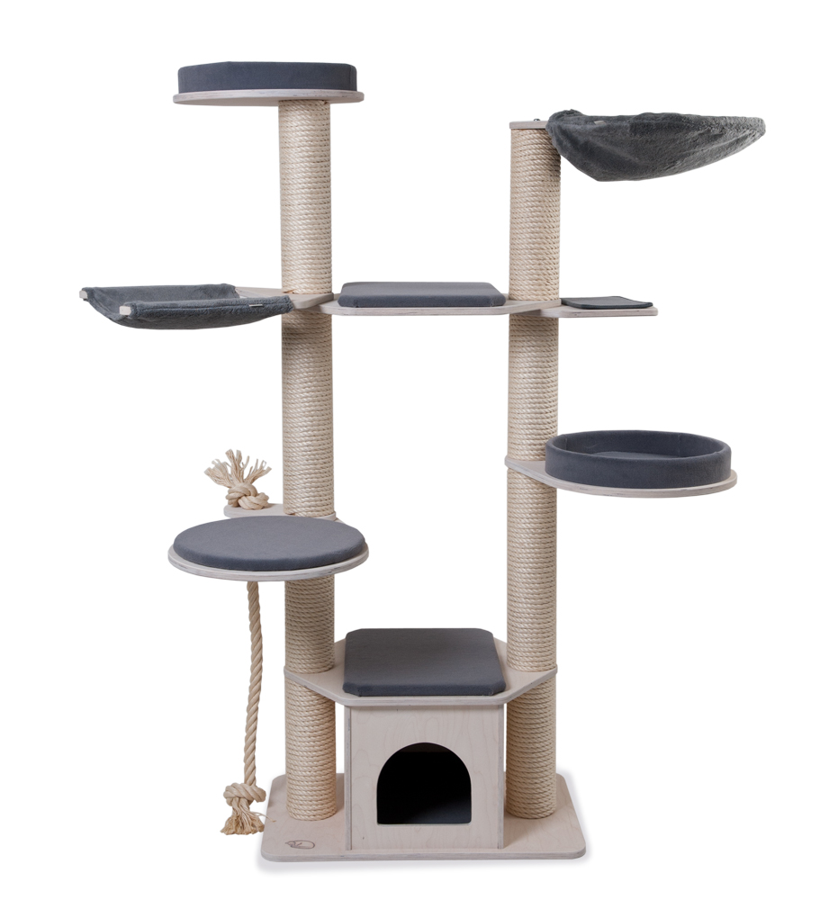 Cat Tree Model Robin Stabilder Kratzbaum Weiss, Teppich Classicsilber / White, Carpet Cover Classic Silver