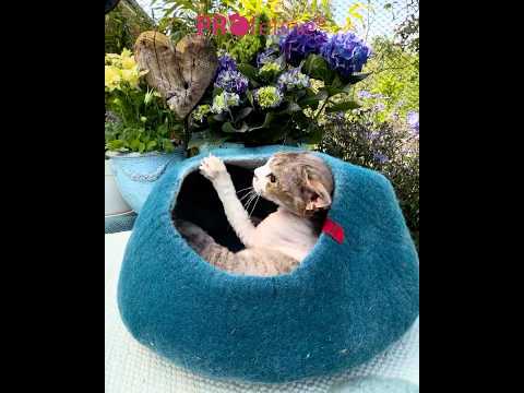 Felted Cat Cave Blue